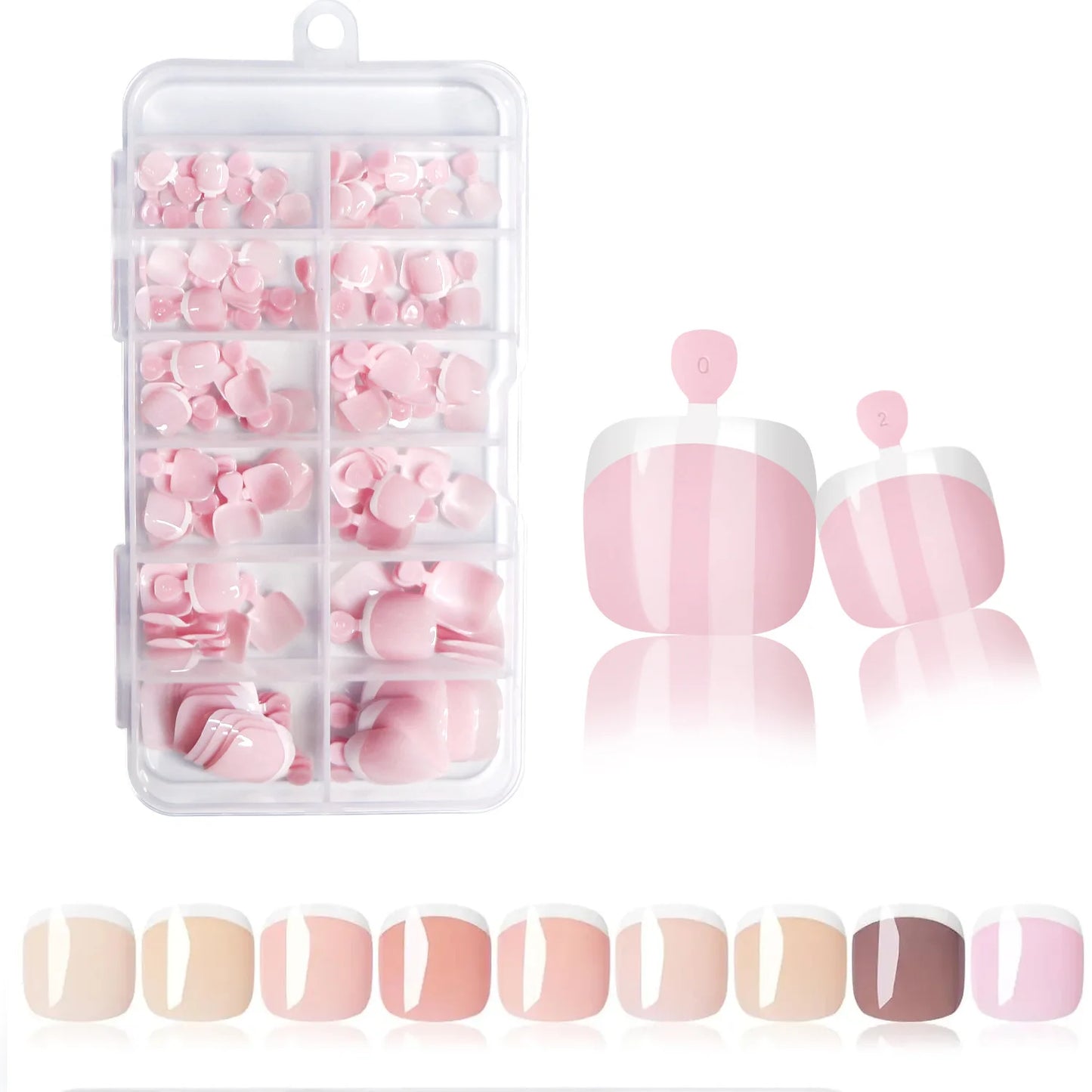 120pcs Glossy Press-On Toe Nails French White Nude Pink