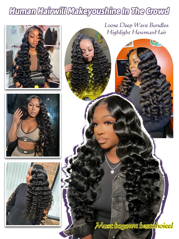 32 Inch Loose Deep Wave 100 Percent Virgin Brazilian Remy Human Hair Bundles Double Weft Extensions