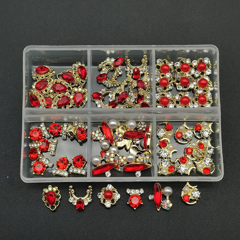 60pcs/Box Nail Rhinestones Cherry/Planet/Heart Nail Charms Jewelry Parts Gems Crystal DIY Nail Art Decorations Accessories Stone