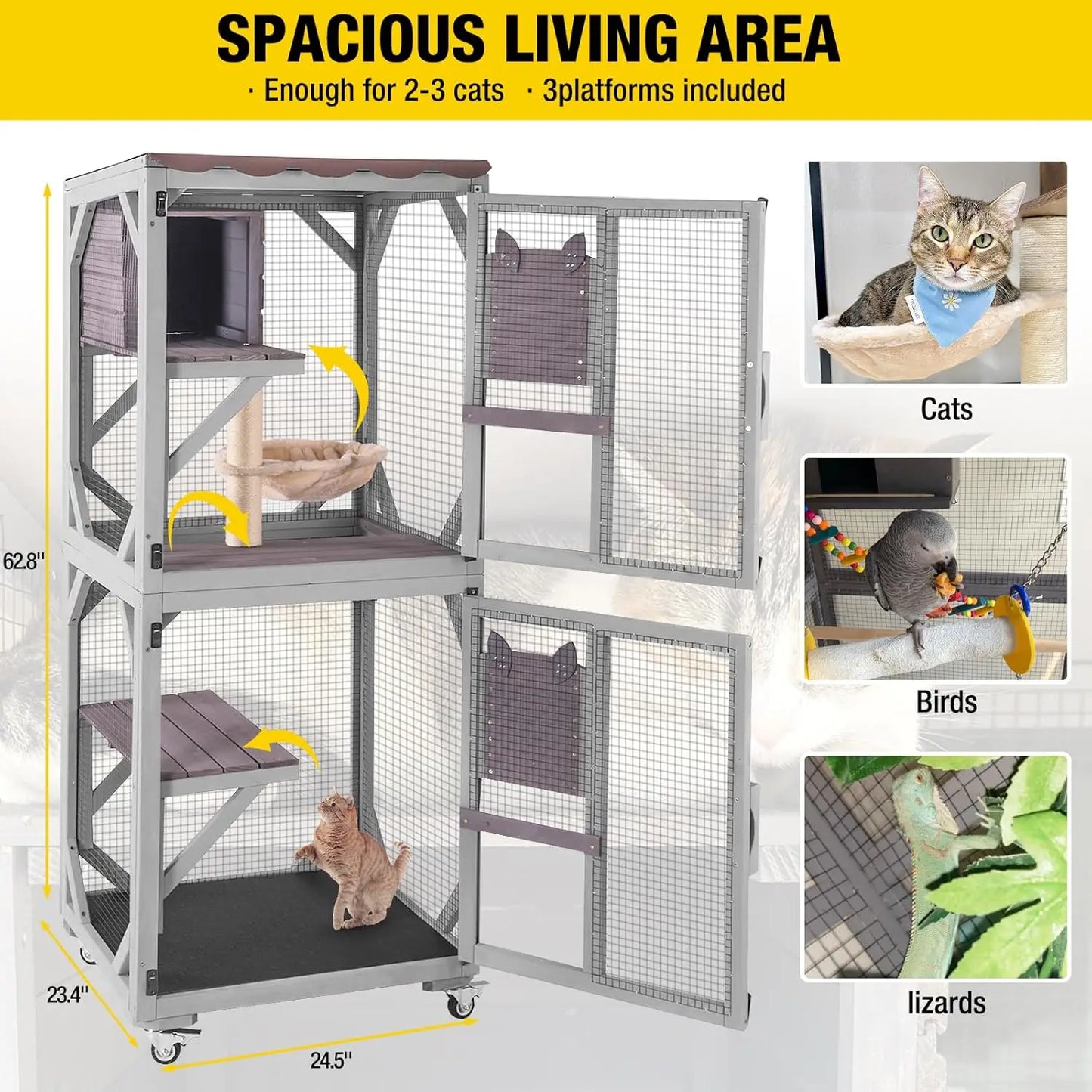 Cat House Outdoor Catio for Catis Mobile Enclosures on Wheels Large Cat Cage with Waterproof Cover,Resting House