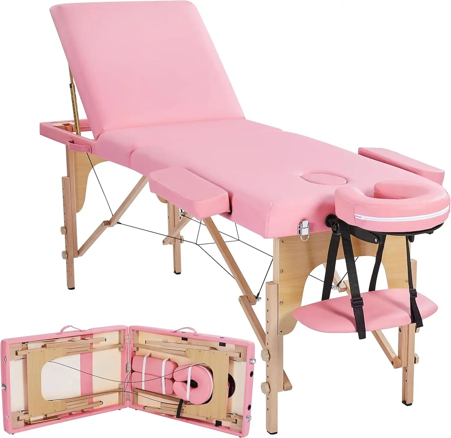 Artechworks Portable Massage Table - Adjustable Beauty Bed for Lash Extensions & Tattoos, Black PU Leather Spa Bed w/ Carry Case