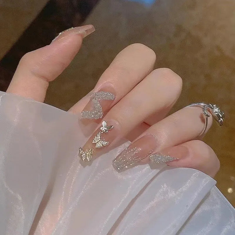 24 Pcs 3D Kuromi Press On Nails Y2K Cartoon Handmade Fake Nails Black Gel Wearable Nails Cinnamoroll Melody Anime False Nails