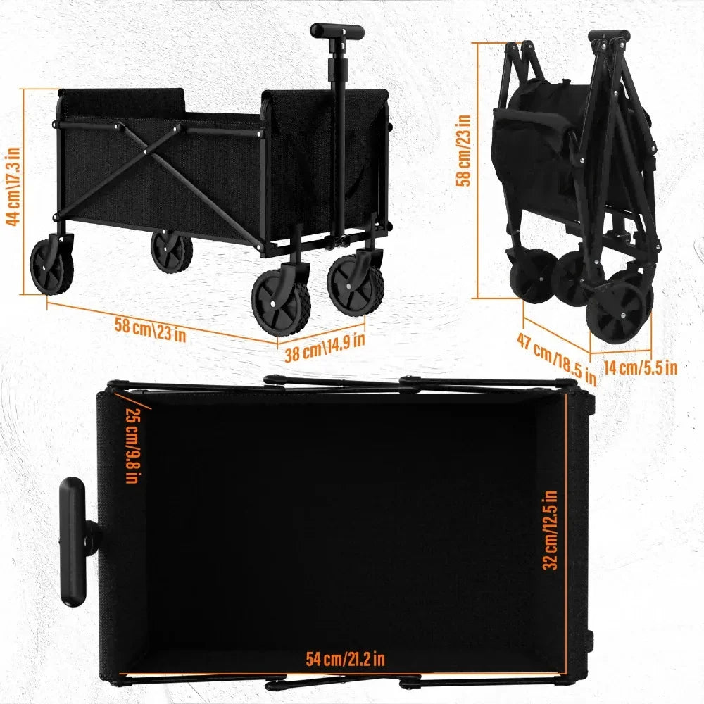 Outdoor Camping Handcart with Foldable Wheels Portable Cargo Transport for Hiking Camping and Adventures One Hand Operation