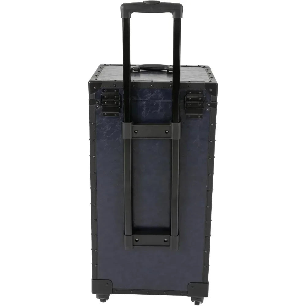 Rolling Lockable Makeup Train Case Stylist Beauty Hair Salon Trolley Suitcase Travel Organizer Tool Box with Hair Dryer Holder