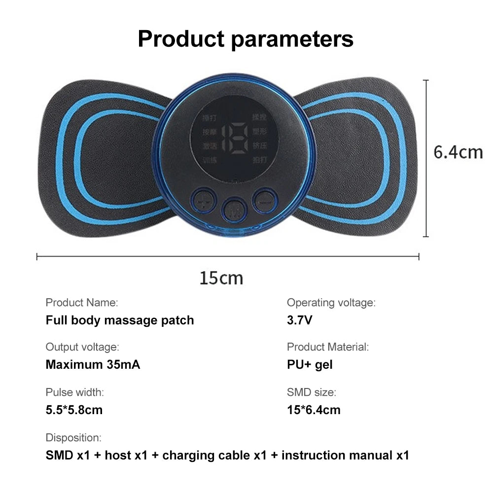 Mini Electric Neck Massager EMS Cervical Back Massage Patch 8 Modes Muscle Relaxation Tool