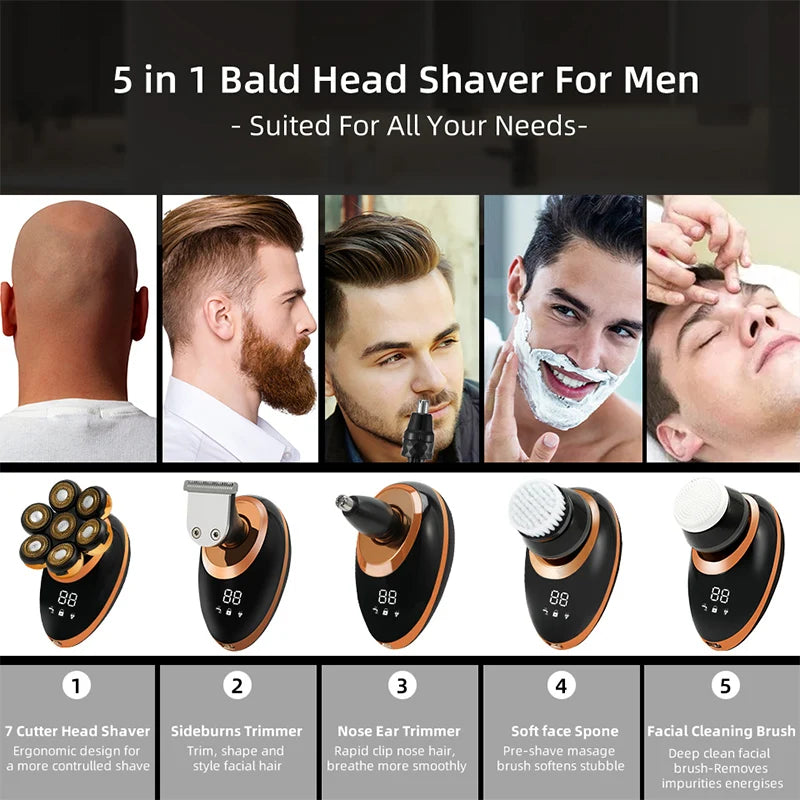 Men 7D Floating Electric Shaver Wet Dry Hair Trimmer