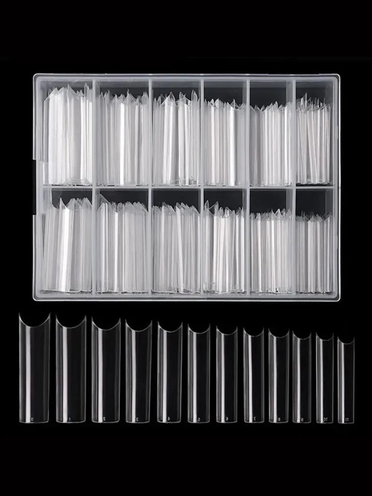 240 Clear Acrylic Nail Tips Half Cover Coffin Shape Artificial Nails Set