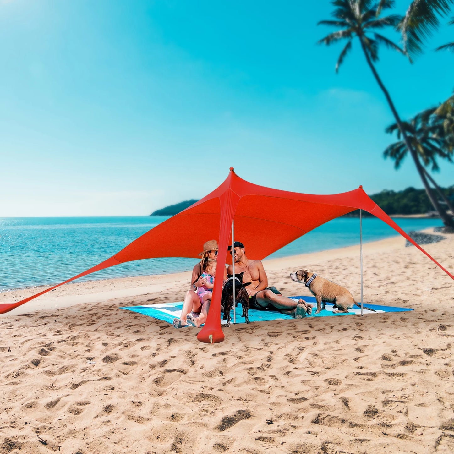 Red 2m x 1.6m Beach Elastic Sunshade Outdoor Tent for 2-3 People Ideal for Beach Camping Fishing and Backyard Picnics