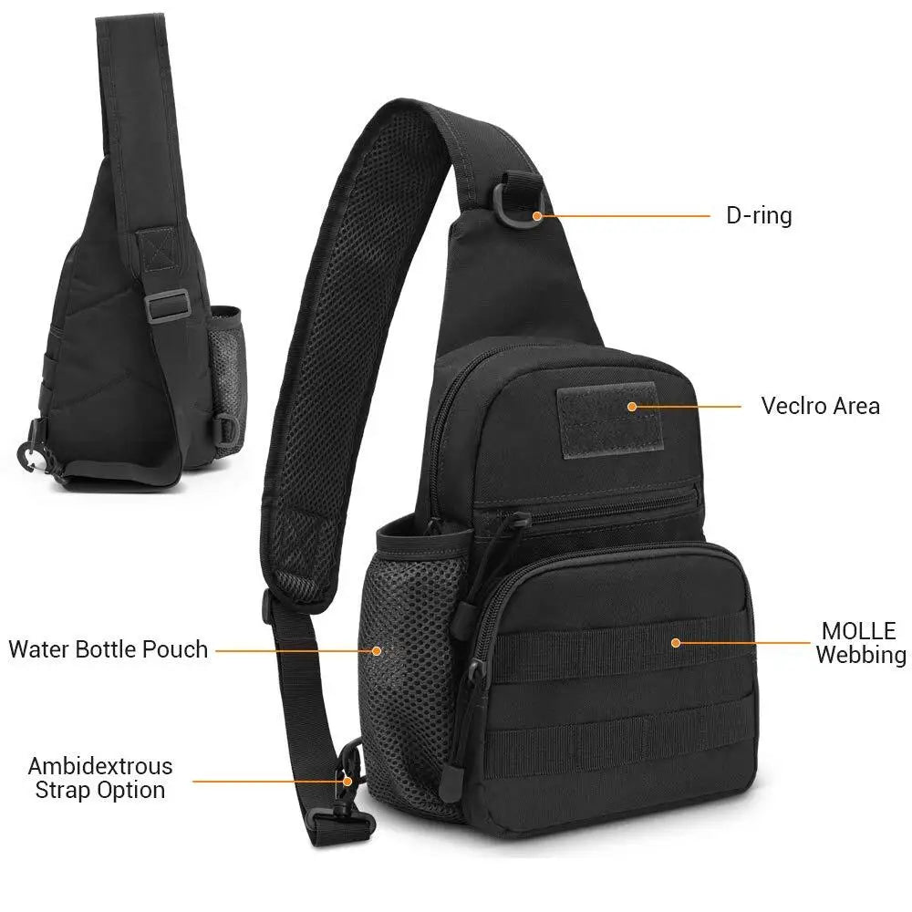 Men's Molle Tactical Sling Backpack Crossbody Bag with Water Bottle Holder