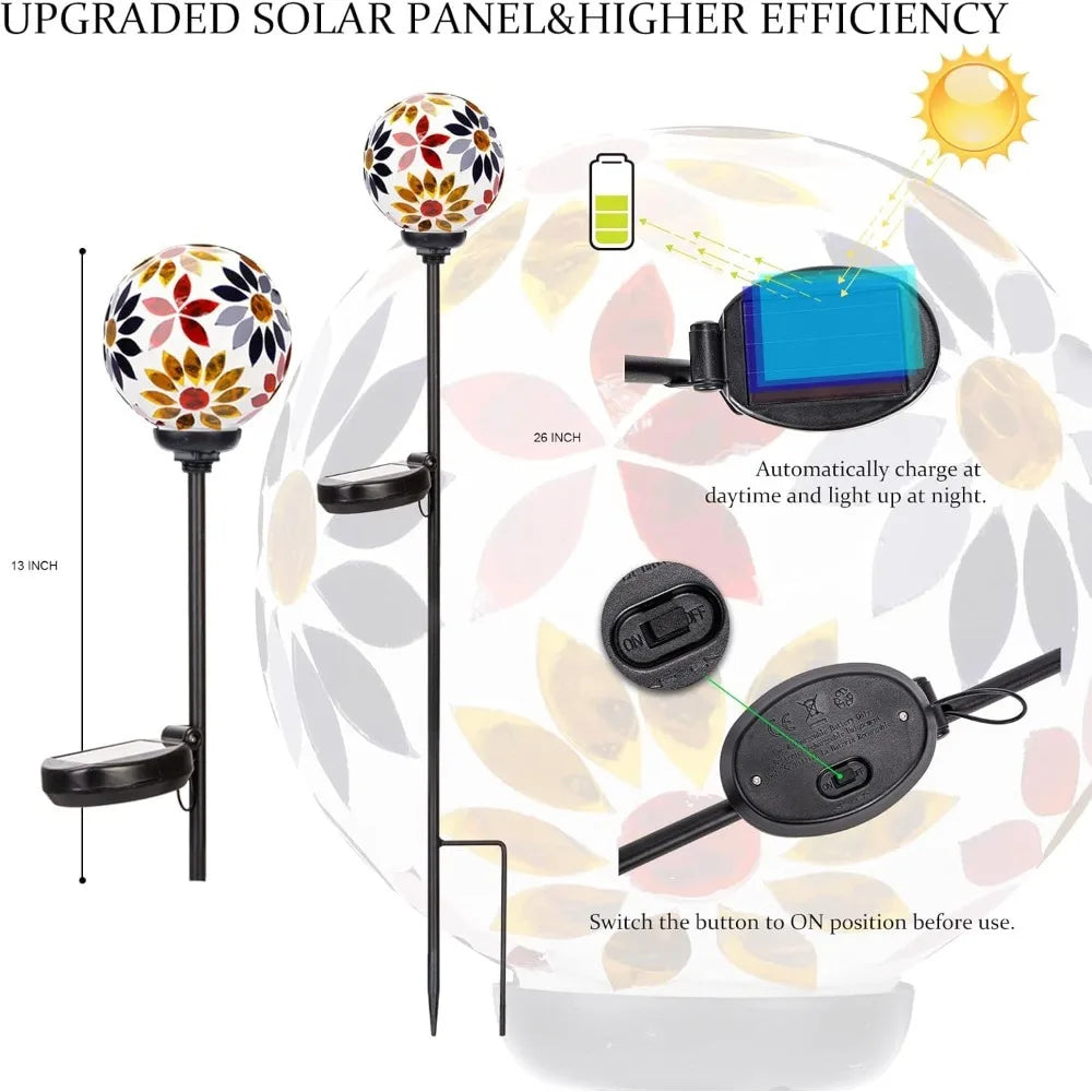 Solar Garden Lights Mosaic LED Stake Lights Waterproof Outdoor Decor for Lawn Patio Yard 1 Pack