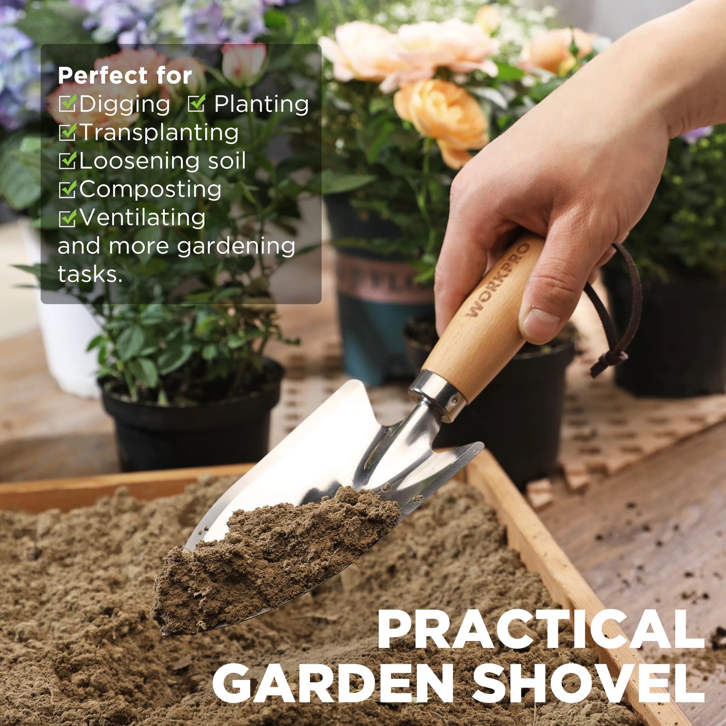 Workpro Garden Tool Set 3 Pieces with Wood Handle Weed Puller Crack Weeder and Hand Trowel Durable Garden Hand Tools