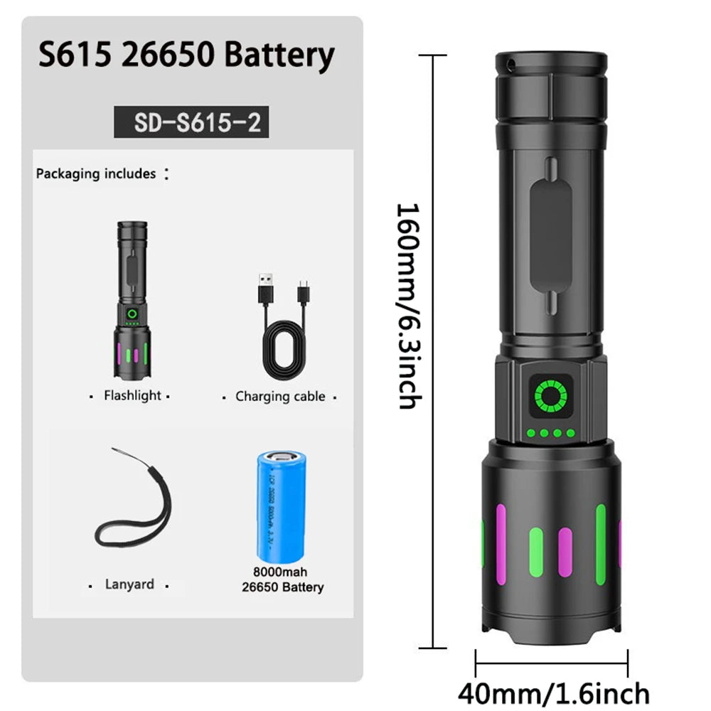 S615 Powerful LED Flashlight Rechargeable Zoomable Tactical Torch Super Bright Lantern for Outdoor Camping Hiking