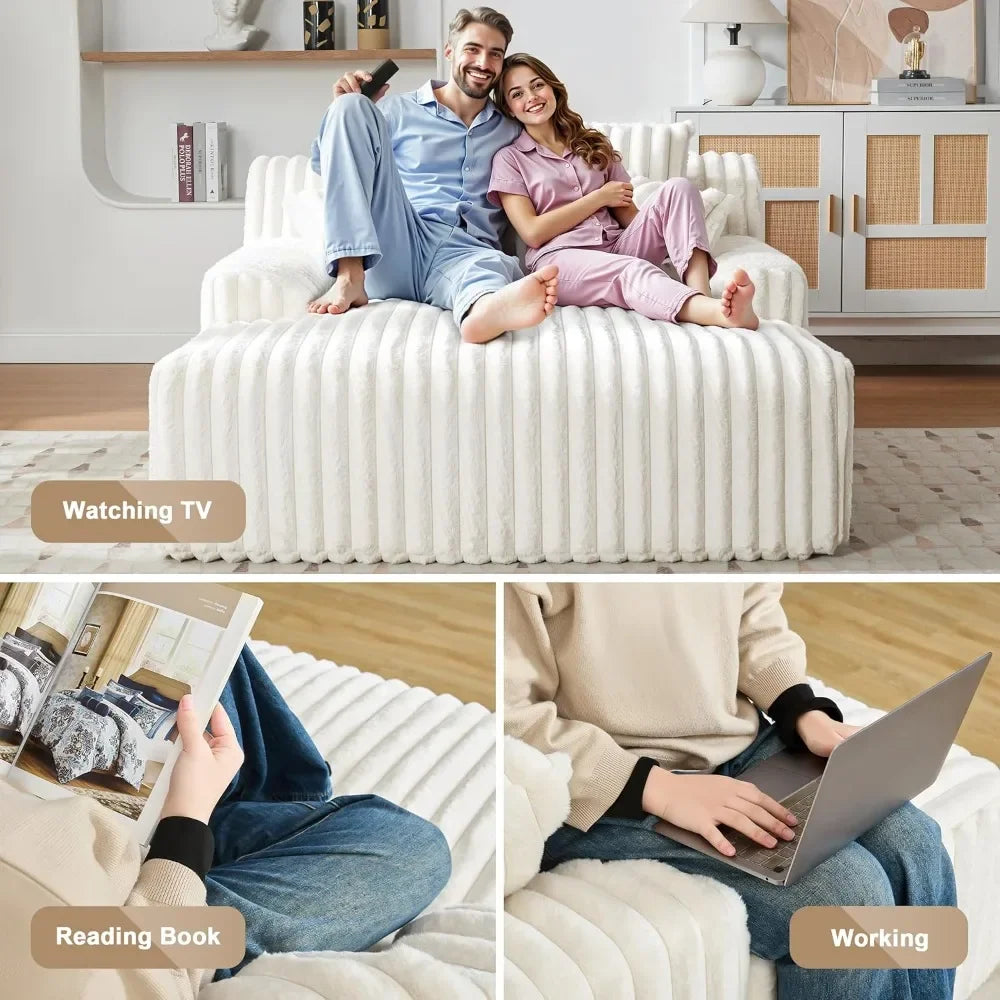 53.5”W Oversized Chaise Lounge Chair Indoor, Boneless Couch Chair with 4 Pillows, Comfy Reading Chairs with Wide Arms, No Assemb