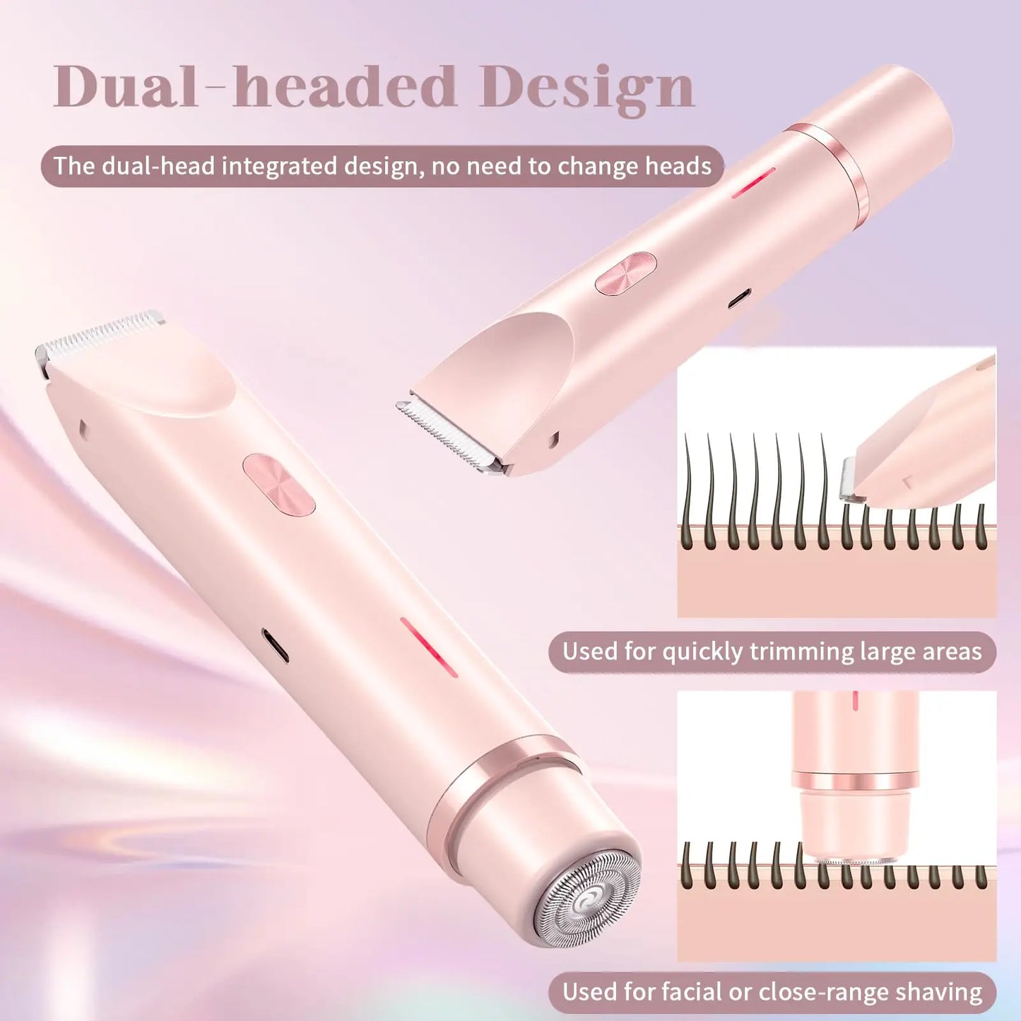 Electric Shaver for Women Waterproof Wet and Dry Hair Razor 2 in 1 Double Head Dual Bikini Hair Trimmer Detachable Head Shaver