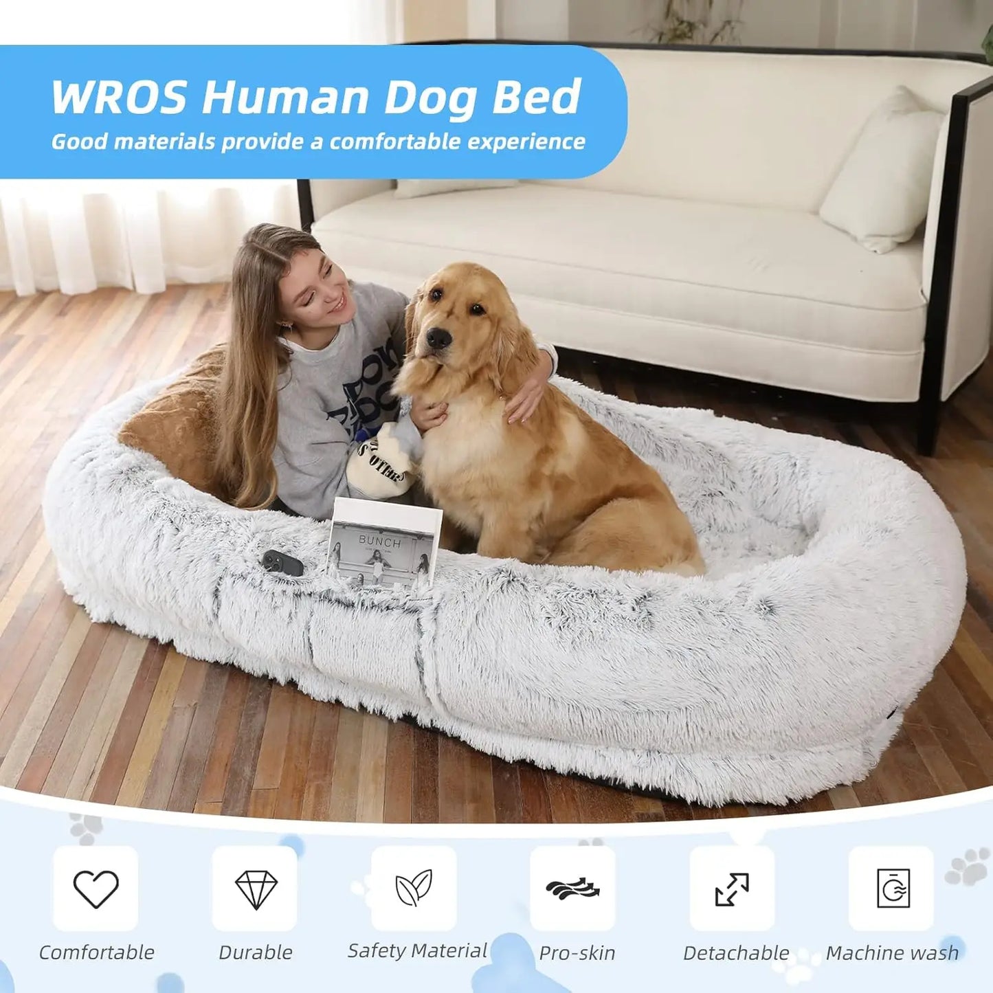 Human Dog Bed 71 Inch X 45 Inch X 12 Inch Washable Dog Bed for People and Pets Comfortable Napping Space