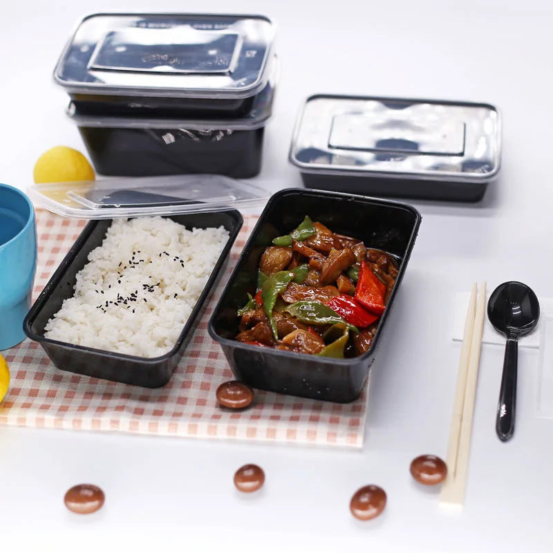 10 Pack Plastic Disposable Food Containers Black Take Out Containers With Lid for Salads Sandwiches Kitchen Fridge Storage Boxes