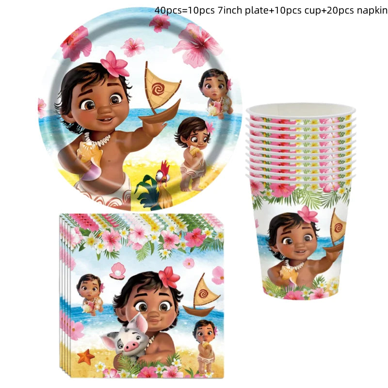 Disney Moana Theme Party Set Vaiana Oceania Birthday Decoration Plates Balloons Cake Toppers Girls Favor