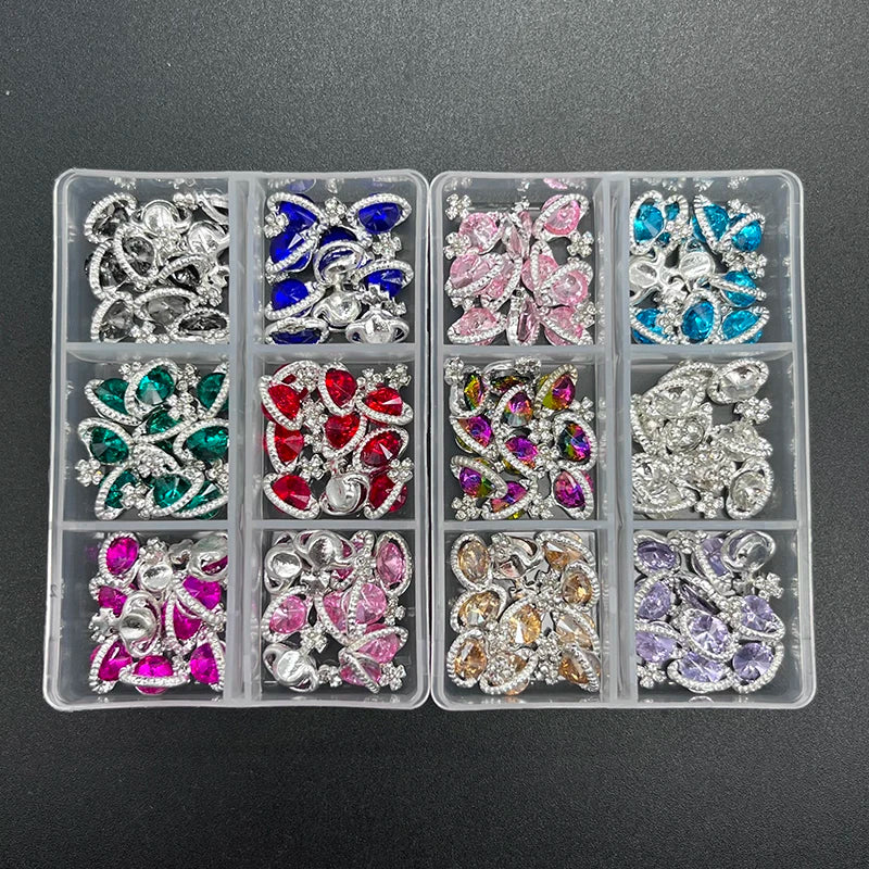 60pcs/Box Nail Rhinestones Cherry/Planet/Heart Nail Charms Jewelry Parts Gems Crystal DIY Nail Art Decorations Accessories Stone
