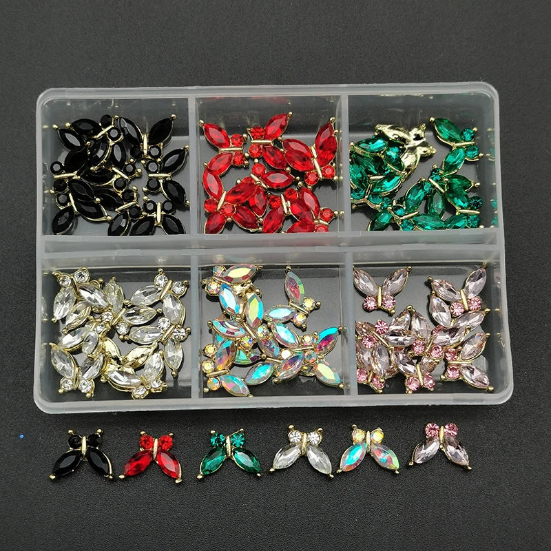 60pcs/Box Nail Rhinestones Cherry/Planet/Heart Nail Charms Jewelry Parts Gems Crystal DIY Nail Art Decorations Accessories Stone
