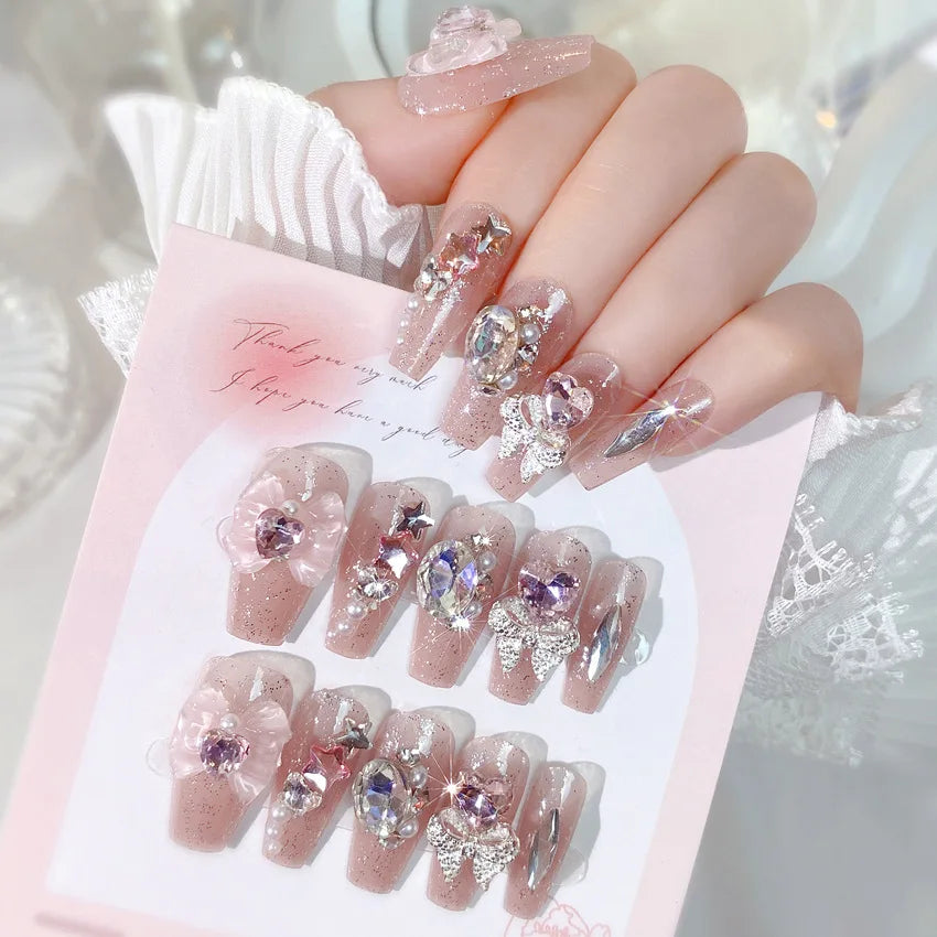 24 Pcs 3D Kuromi Press On Nails Y2K Cartoon Handmade Fake Nails Black Gel Wearable Nails Cinnamoroll Melody Anime False Nails