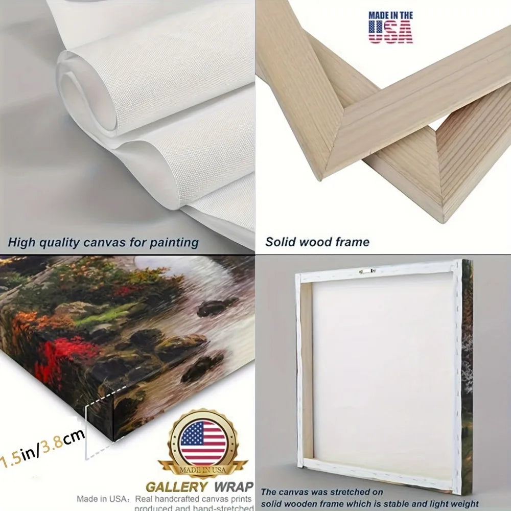 1.5 inch thick pine solid wood frame, American mural, vintage American flag canvas printed mural, interior trim