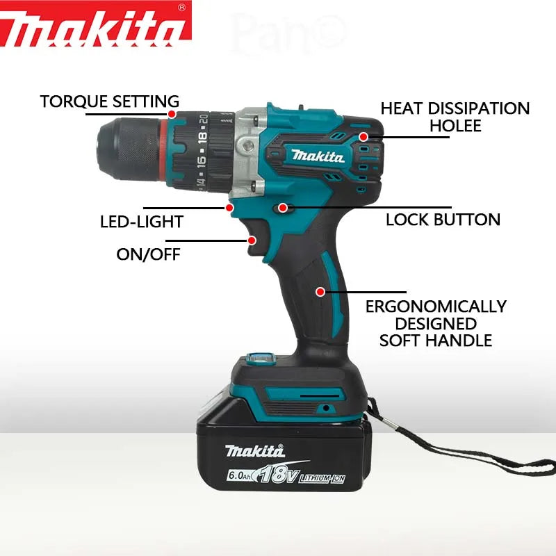Makita 18V Lithium Electric Rechargeable Hand Drill 13mm DDF487RTJX 5.0AH