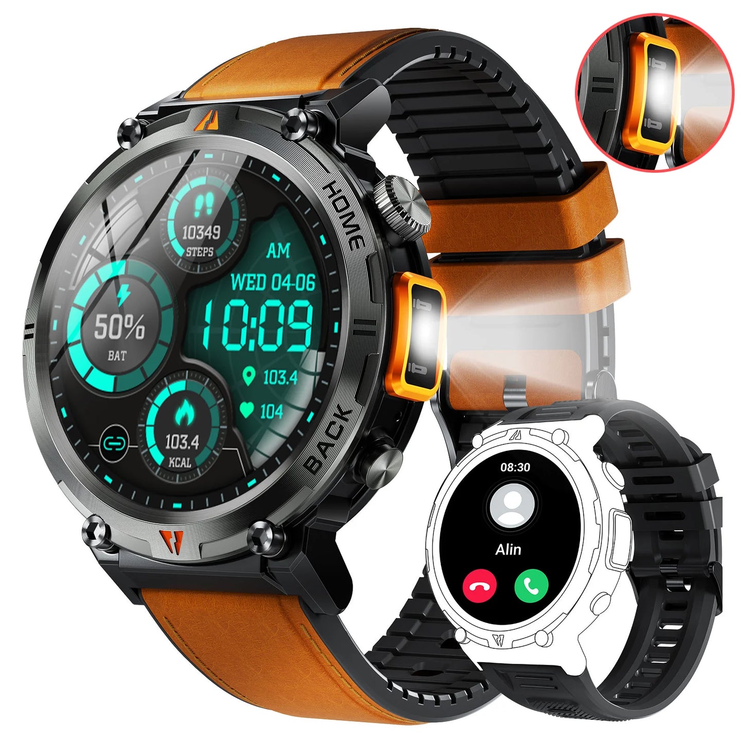 LaNikar KE3 Bluetooth Call Smart Watch for Men Full Touch Screen Health Monitor with Flashlight Compatible with IOS and Android