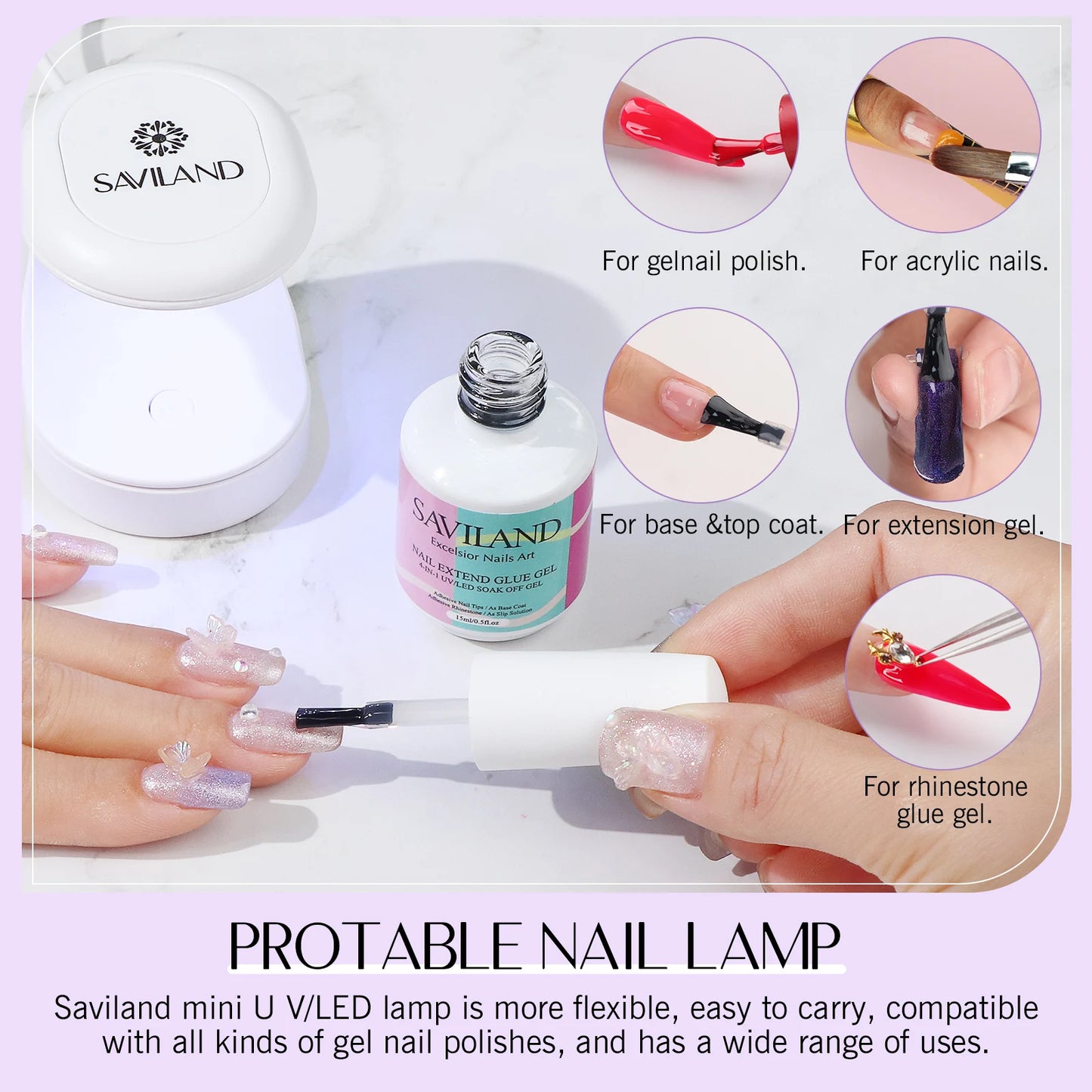 Saviland 500pcs Gel X Nail Kit With UV LED Lamp Almond Tips