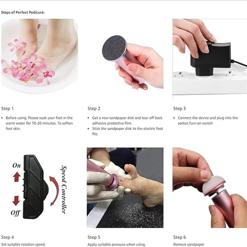 Electric Foot Callus Remover Electric Pedicure Machine Adjustable Speed with 60 Pieces Sandpaper