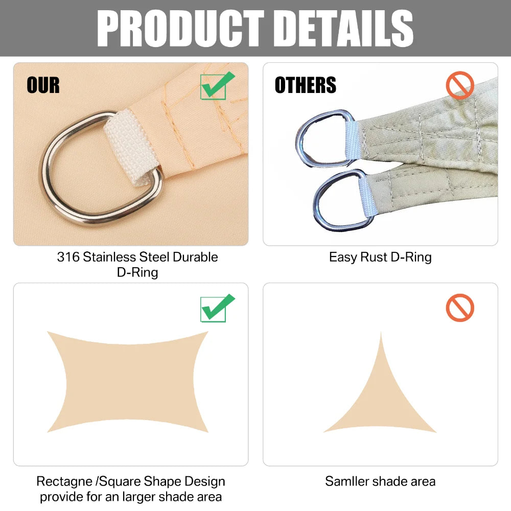 Sun Shade Sail Outdoor Canopy 6M 5M 4M 3M UV Block Shade Cloth Sunscreen Awning with Free Ropes for Garden Patio Pool Cover Shelter