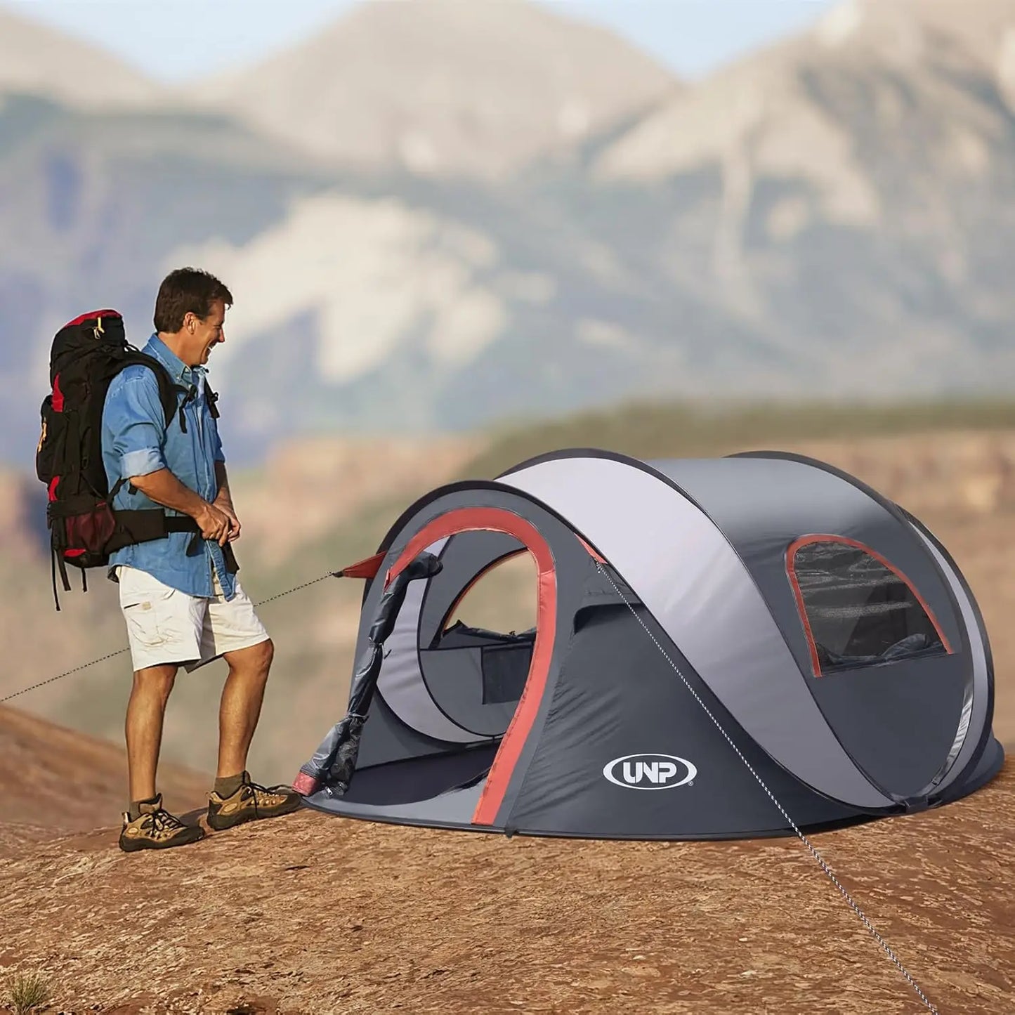 Pop Up Tent for 3 Person Camping Instant Portable Beach Tent Easy Pop Up Shade with 2 Doors for Camping and Hiking