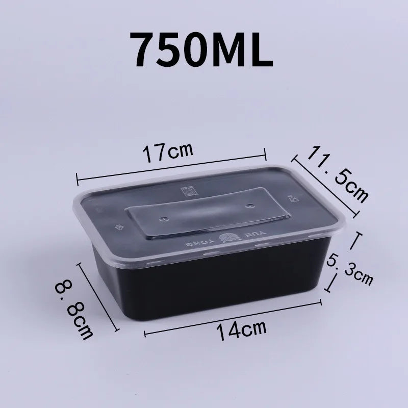 10 Pack Plastic Disposable Food Containers Black Take Out Containers With Lid for Salads Sandwiches Kitchen Fridge Storage Boxes