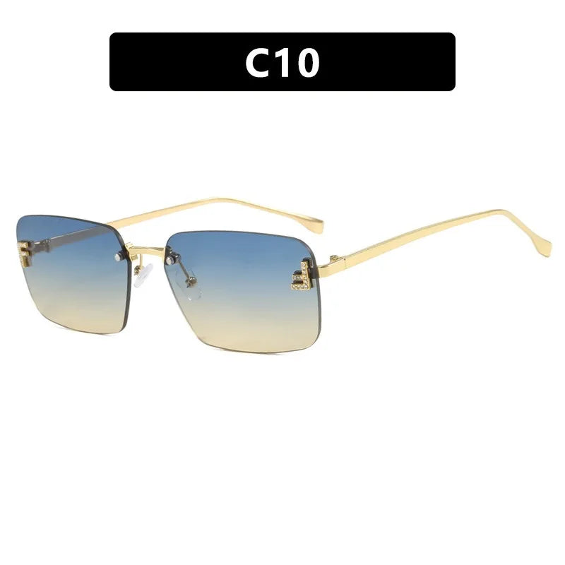 Rimless Square Sunglasses F Letter Rectangle Shades for Men and Women Trendy Driving Frameless Casual Eyewear UV400 Oculos Del Sol