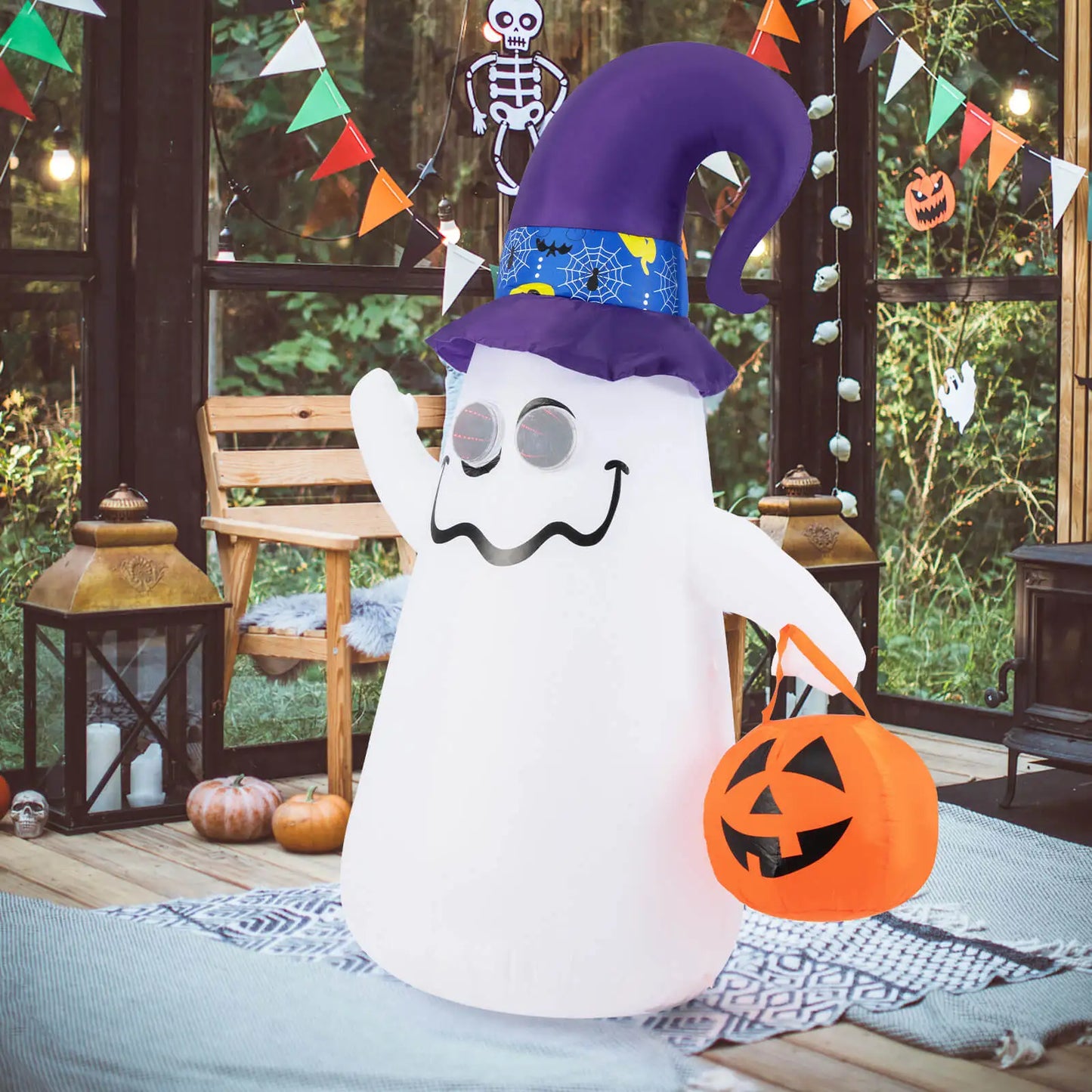 Six Foot Halloween Inflatable Ghost With Witch Hat Cute