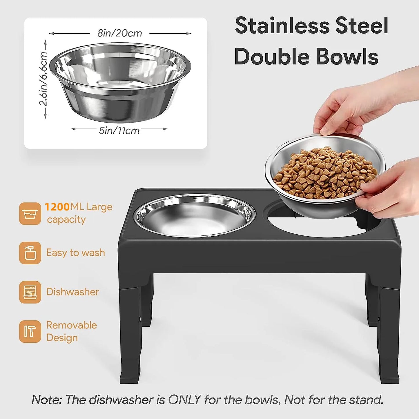 Multi Heights Folding Feeder Raised Dog & Cat Bowls Adjustable Heights Stainless Steel