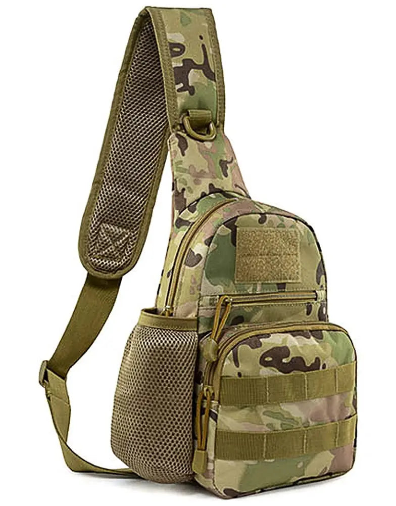Men's Molle Tactical Sling Backpack Crossbody Bag with Water Bottle Holder