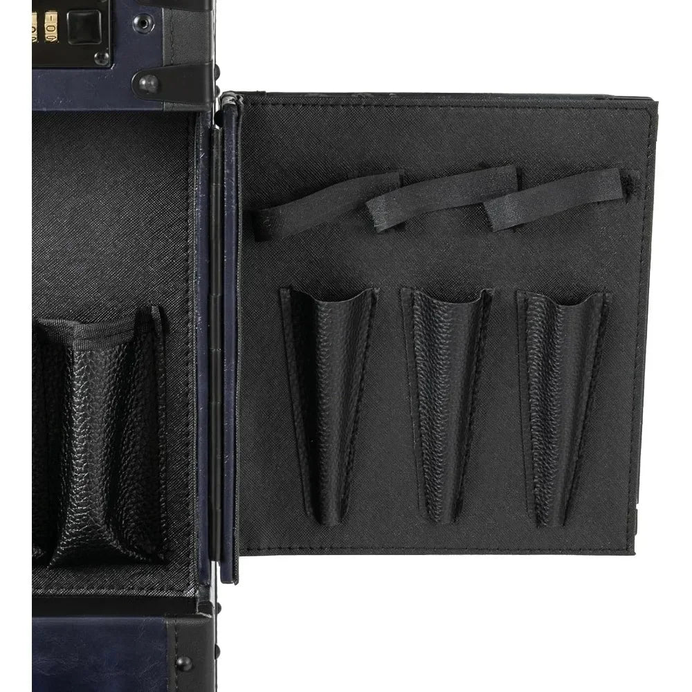 Rolling Lockable Makeup Train Case Stylist Beauty Hair Salon Trolley Suitcase Travel Organizer Tool Box with Hair Dryer Holder