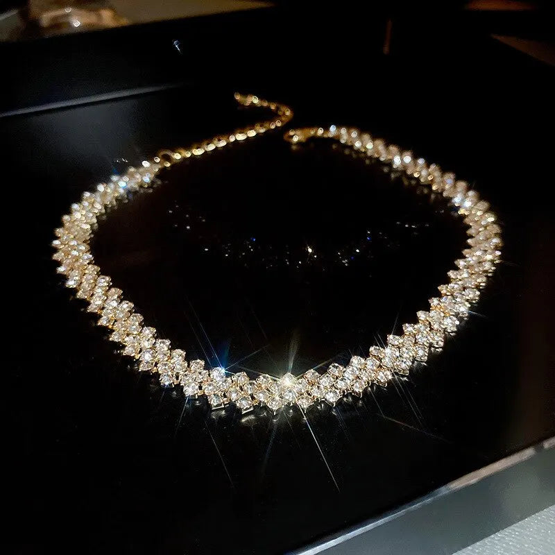 Luxury Shiny Full Rhinestone Choker Necklace for Women Personalized Geometric Crystal Necklace Wedding Jewelry Party Gifts
