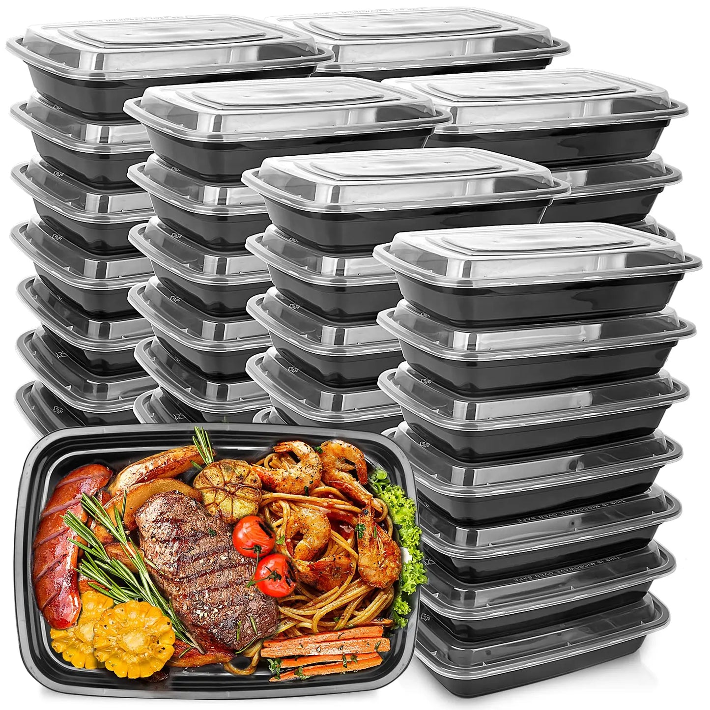 10 Pack Plastic Disposable Food Containers Black Take Out Containers With Lid for Salads Sandwiches Kitchen Fridge Storage Boxes