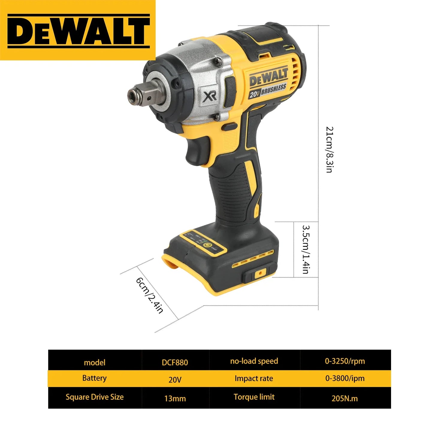 Dewalt DCF880 20V Rechargeable Lithium Battery Electric Wrench Power Tool Cordless Drill 2300RPM