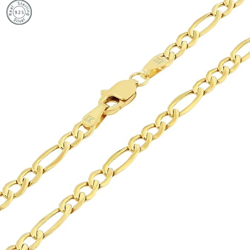 925 Sterling Silver Classic Figaro Chain Link Necklace for Men 14K Gold Plated 5mm Wide Cuban Curb Link Chain Jewelry Gift USA