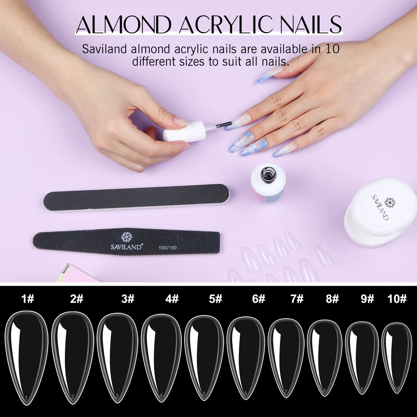 Saviland 500pcs Gel X Nail Kit With UV LED Lamp Almond Tips