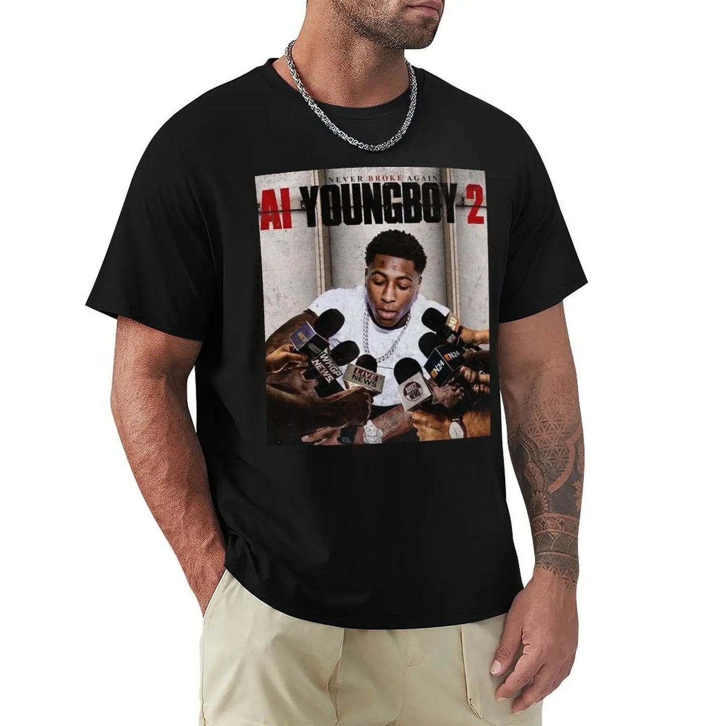 NBA YoungBoy Men T Shirt Cotton Anime Print Tee Casual Wear