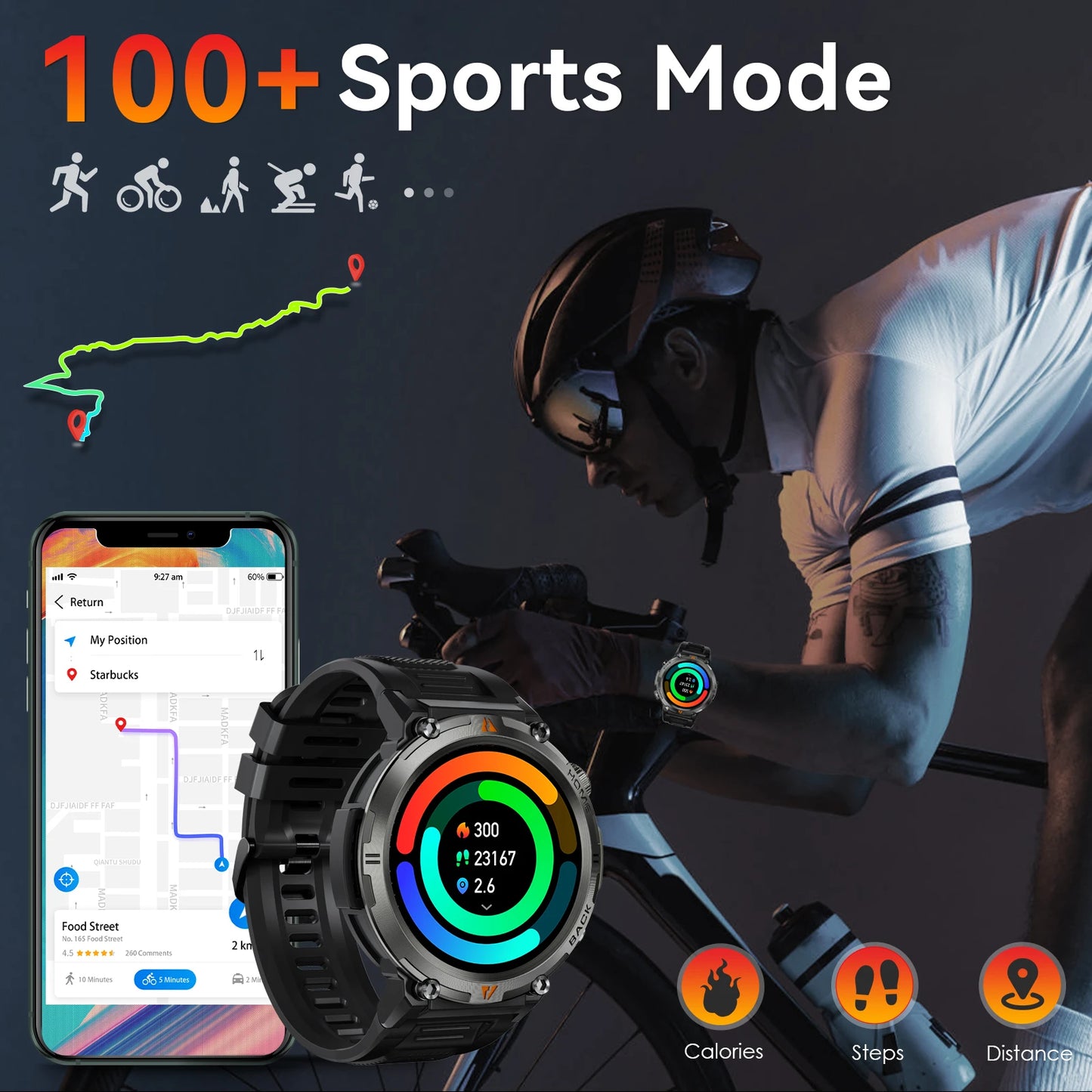 LaNikar KE3 Bluetooth Call Smart Watch for Men Full Touch Screen Health Monitor with Flashlight Compatible with IOS and Android
