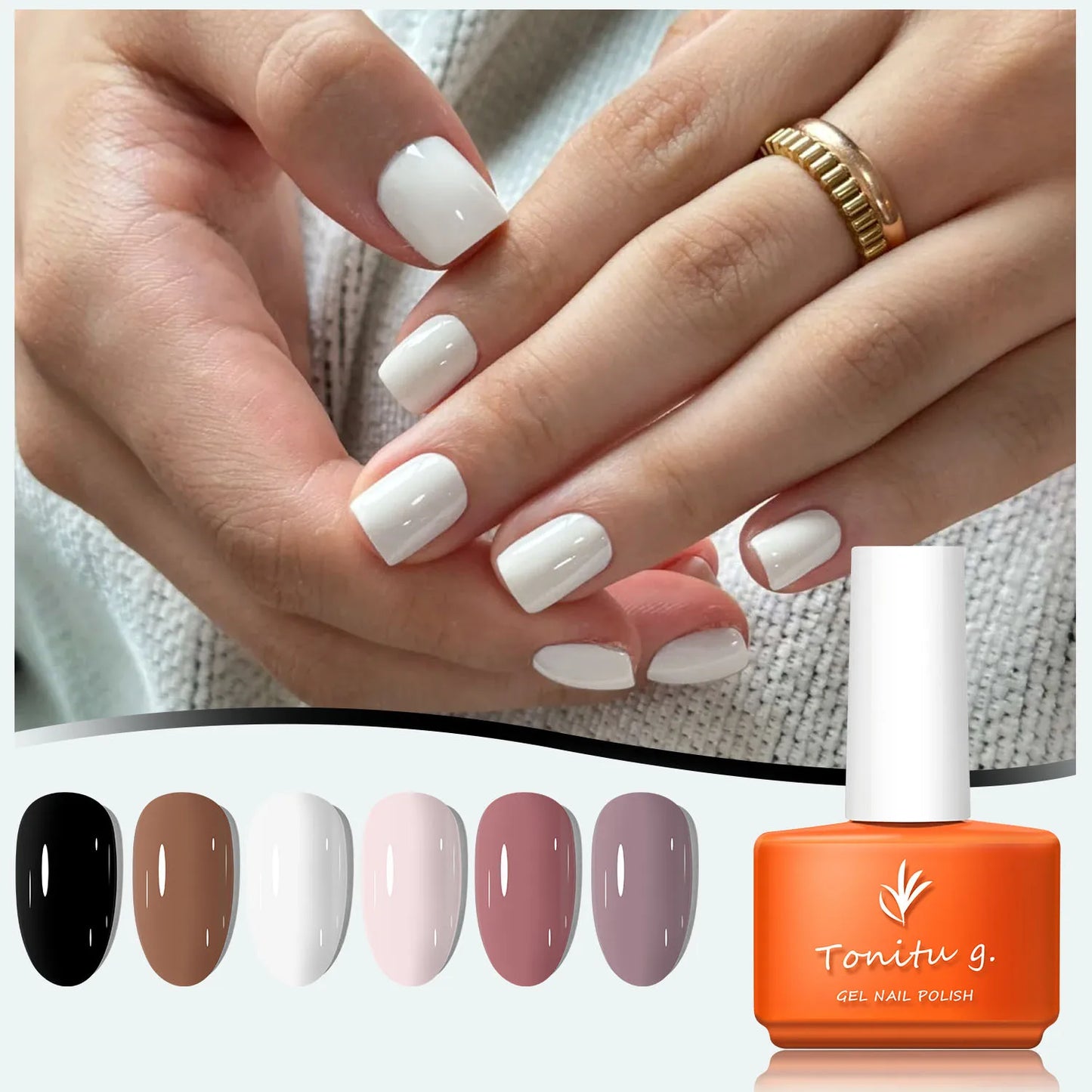 Gel Nail Polish Set 6 Colors White Gray Brown Pink Manicure