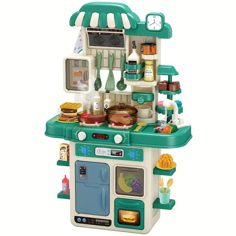 Children's Kitchen Counter Play Set DIY Simulated Cooking Food Tableware Role Play Toy Gift for Kids