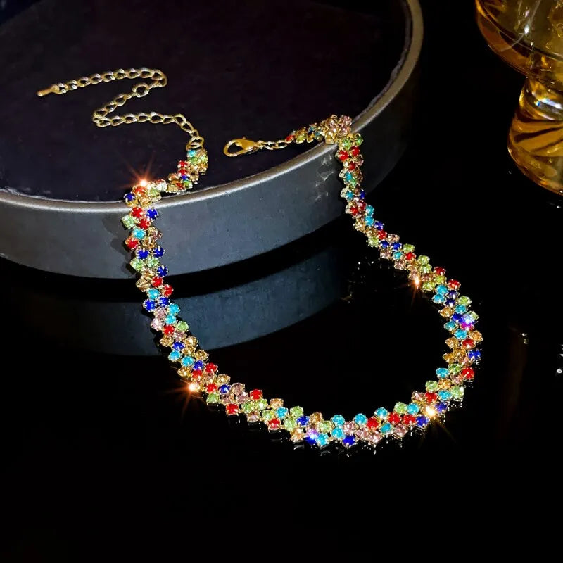 Luxury Shiny Full Rhinestone Choker Necklace for Women Personalized Geometric Crystal Necklace Wedding Jewelry Party Gifts