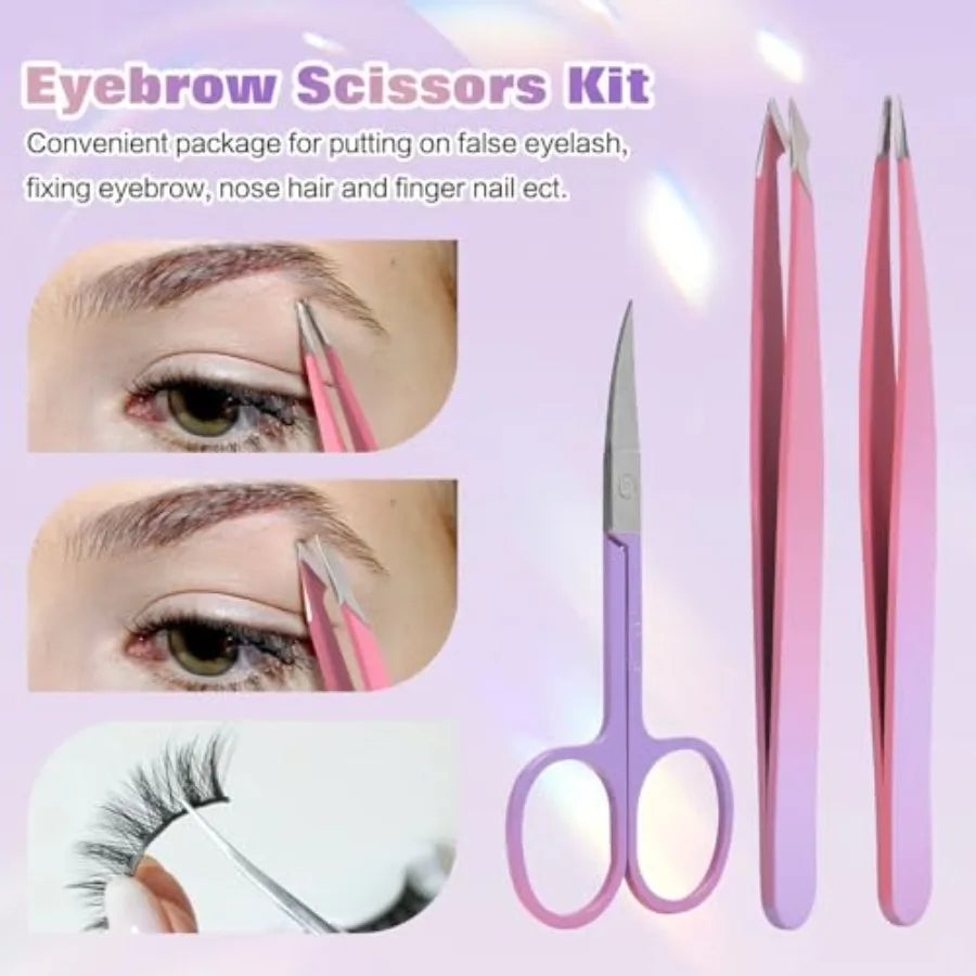 Eyelash Curler Kit With Silicone Pads Tweezers Comb