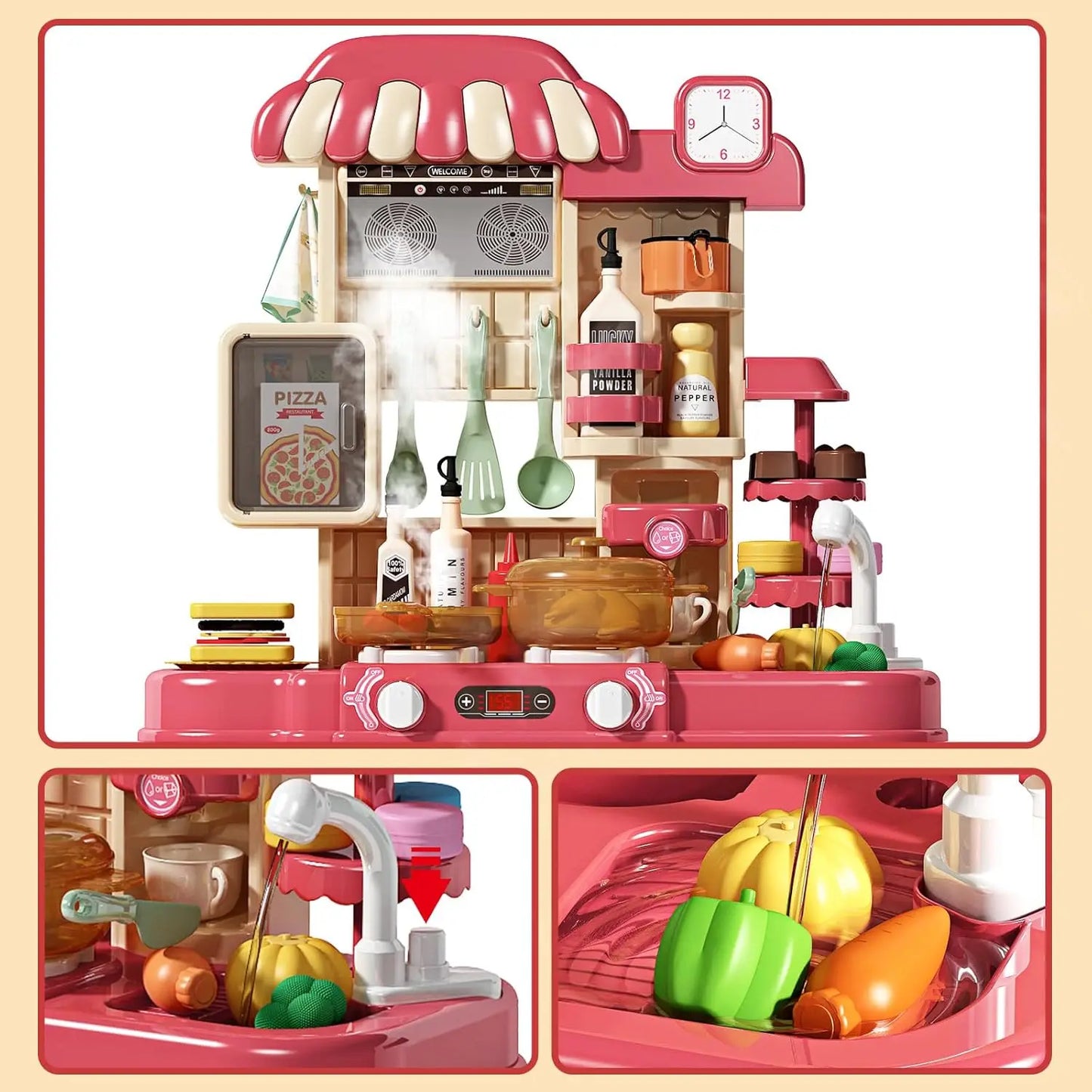 Children's Kitchen Counter Play Set DIY Simulated Cooking Food Tableware Role Play Toy Gift for Kids