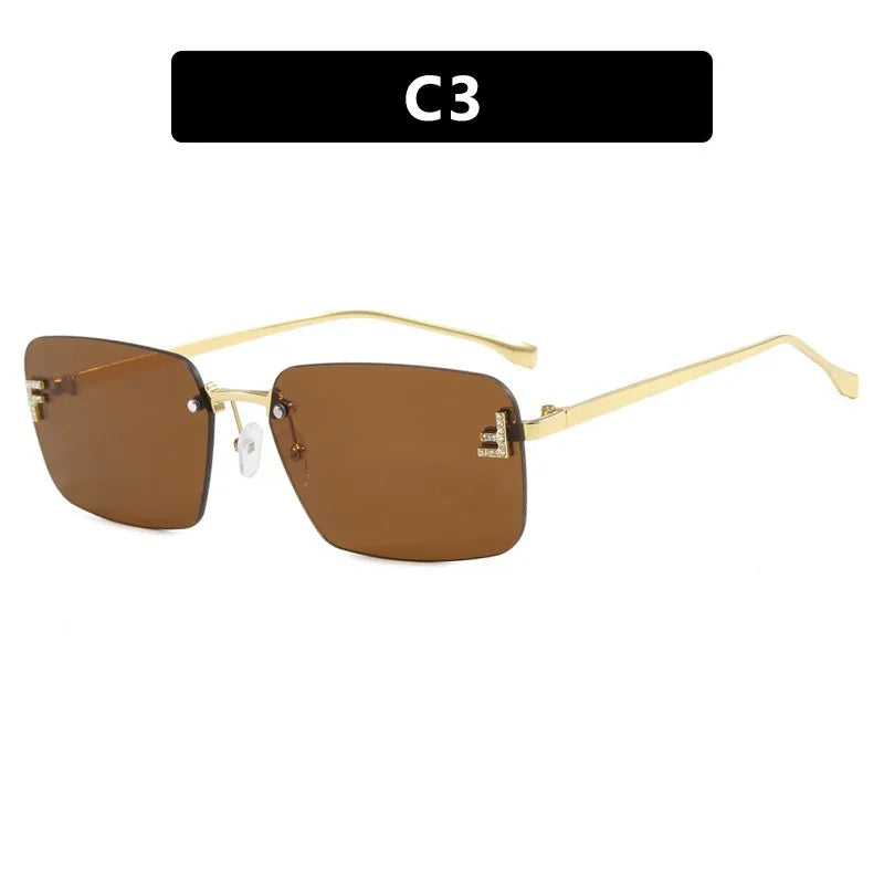Rimless Square Sunglasses F Letter Rectangle Shades for Men and Women Trendy Driving Frameless Casual Eyewear UV400 Oculos Del Sol